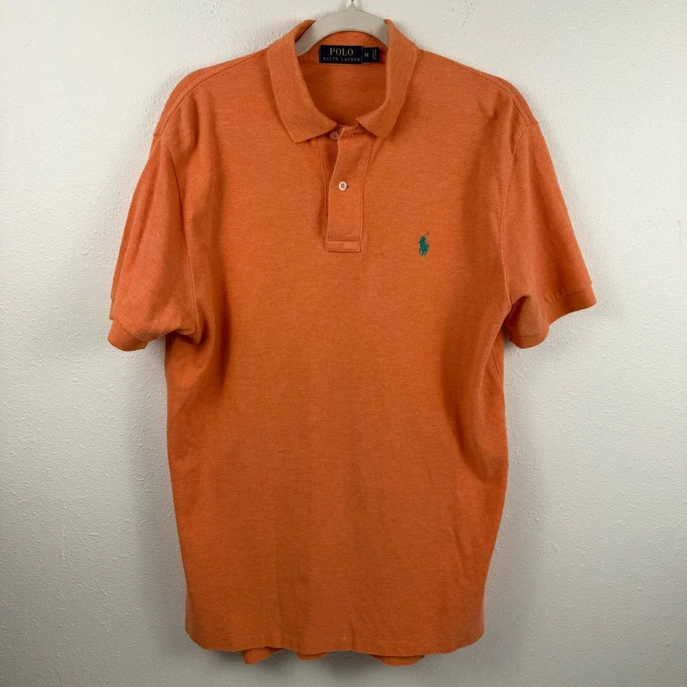 Polo Ralph Lauren Mens Orange Heather Short Sleeve Pique Polo Shirt Size‎ M